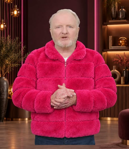 Tyler in the Fluff Pink jacket